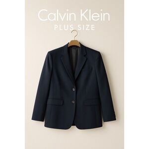 Calvin Klein Plus Size‎ Dark Navy Blazer Women's 20R Wool Blend Career Jacket